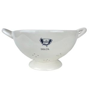 Rae Dunn Artisan Collection "DRAIN" White Ceramic Colander/Strainer Farmhouse